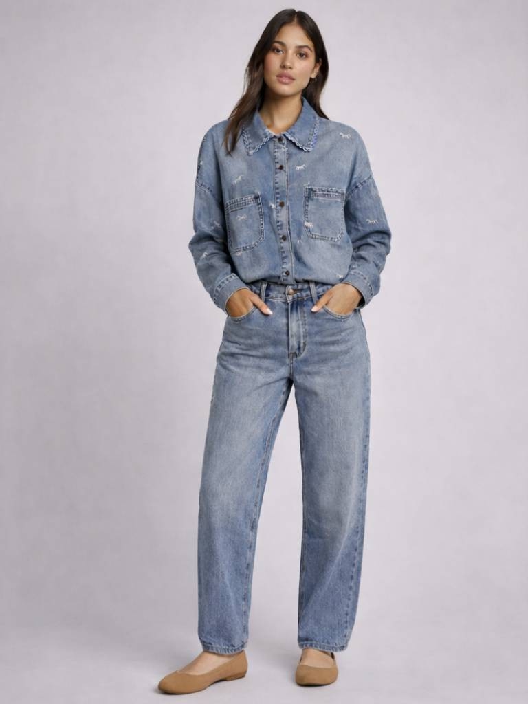 CAMISA DENIM BORDADO CAVALINHOS CAMISA DENIM BORDADO CAVALINHOS