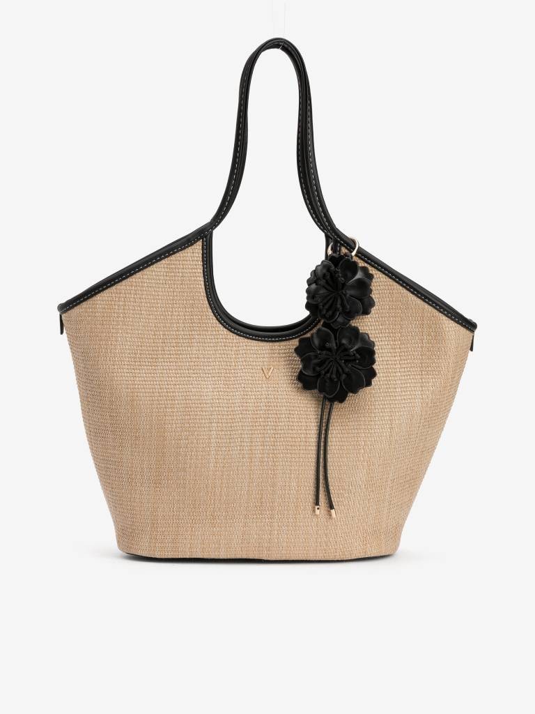 Bolsa tote bege com flores pretas Bolsa tote bege com flores pretas
