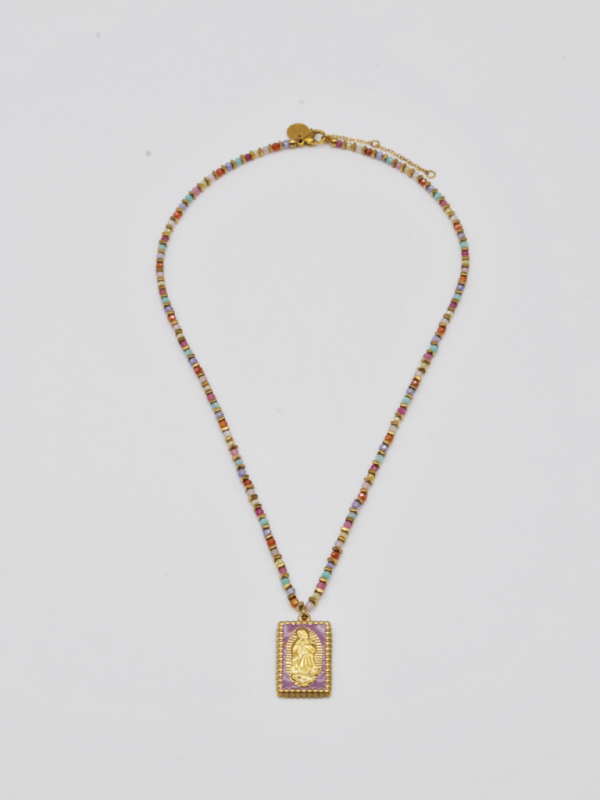 COLAR DE MISSANGAS COLORIDAS COM MEDALHA