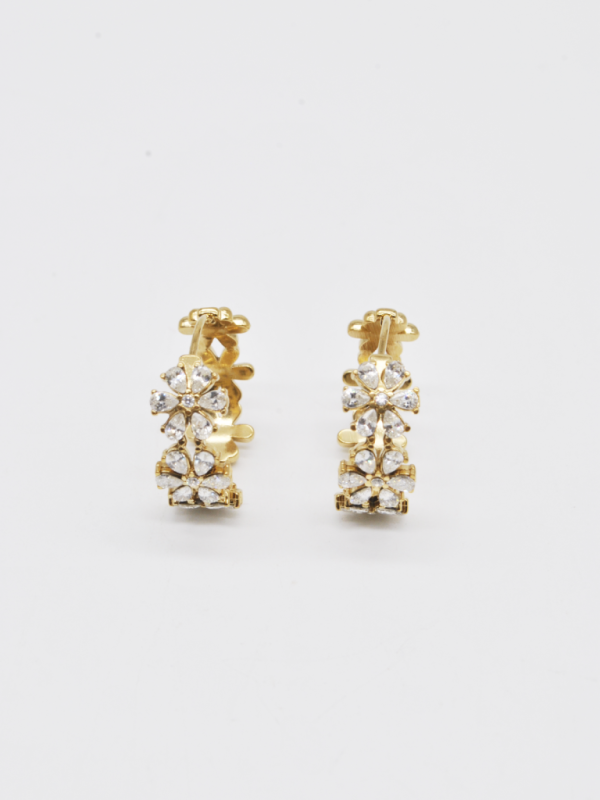 BRINCOS ARGOLA COM FLORES BRILHANTES